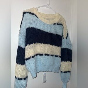 shein blue color block sweater